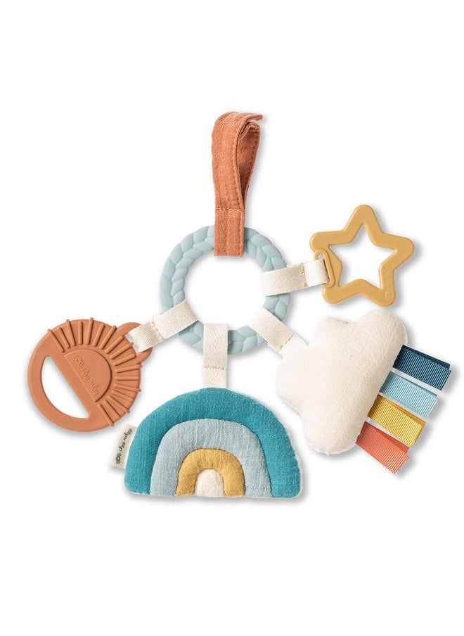 Teething Activity Toy - Bitzy Busy Ring Infant Teething Toy Features Braided Ring & Dangling Toys, Includes Teether, Textured Ribbons, Crinkle Sound & Jingle Bell - 0 Months & Up (Rainbow)