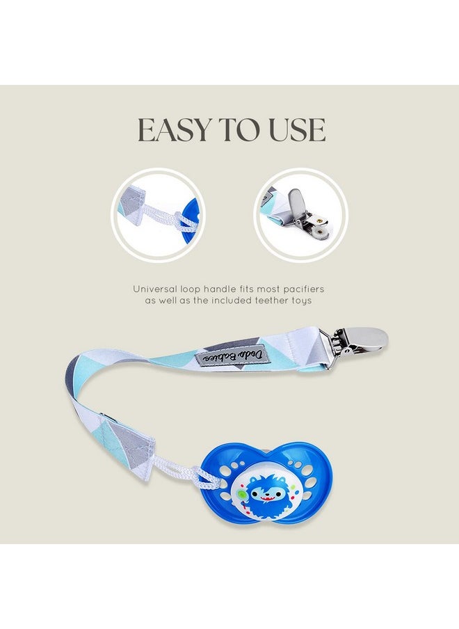 Pacifier Clip Set - Four Clips Plus Binky Case - Universal Holder Fits Most Paci Brands, Teether Toys And Car Seats - Blue And White Prints For Girls Or Boys