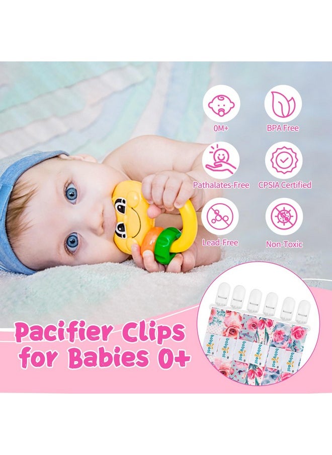 Floral Pacifier Clips, 6 Pack Binky Paci Holder Clips And Leash For Boys And Girls Fits For Most Pacifier, Binkie Styles & Baby Teethers & Toys And Gift 6Ps16