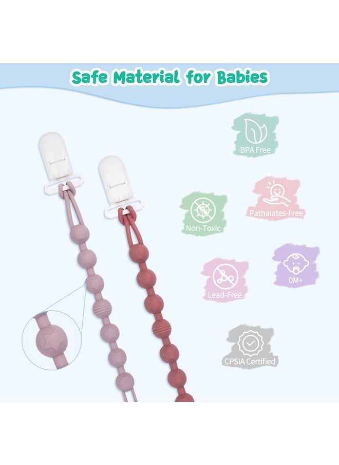 Silicone Pacifier Clips 6 Pack, Pacifier Holder Clip For Baby Boy Girl Fits All Pacifier,Binky,Teething Toys And Teether-Neutral Color