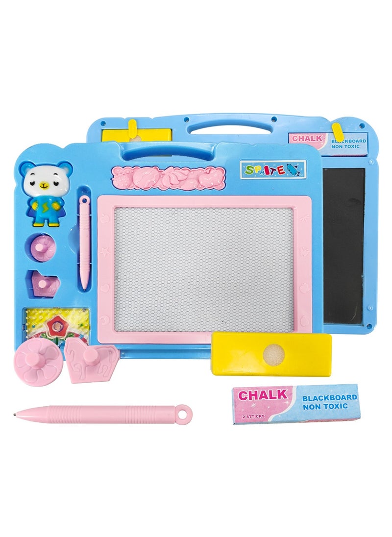 2 in 1 Double Sided writing board Toy | Magnetic Drawing Slate Whiteboard and Blackboard with Chalk, Duster and Stylus for early Childhood Education