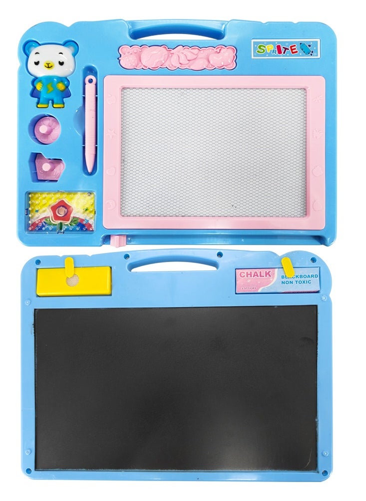 2 in 1 Double Sided writing board Toy | Magnetic Drawing Slate Whiteboard and Blackboard with Chalk, Duster and Stylus for early Childhood Education