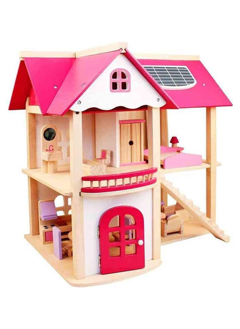 3D Wooden Dollhouse with Furniture - Pretend Play Villa for Kids | DIY Dollhouse Set with Furniture, Dolls & Accessories | Premium Wooden Playset for Girls & Boys | Educational Toy Gift