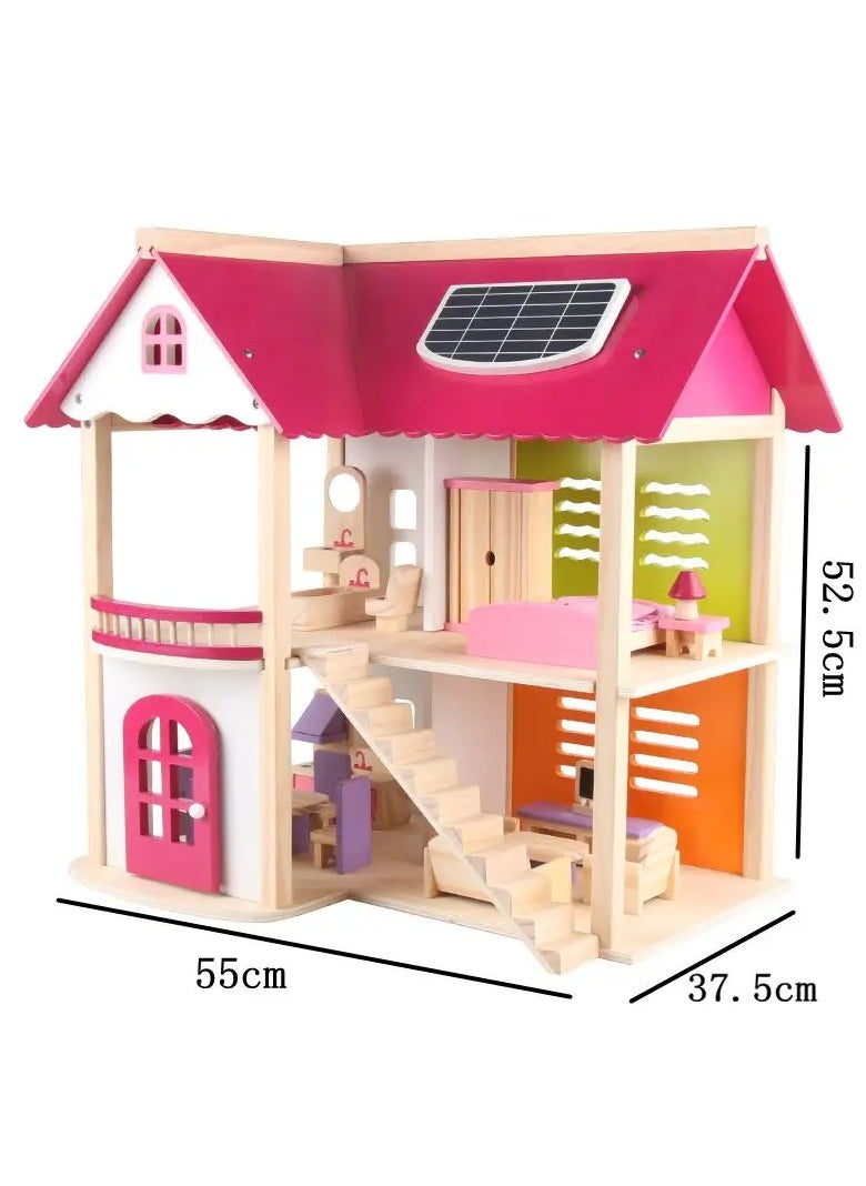 3D Wooden Dollhouse with Furniture - Pretend Play Villa for Kids | DIY Dollhouse Set with Furniture, Dolls & Accessories | Premium Wooden Playset for Girls & Boys | Educational Toy Gift