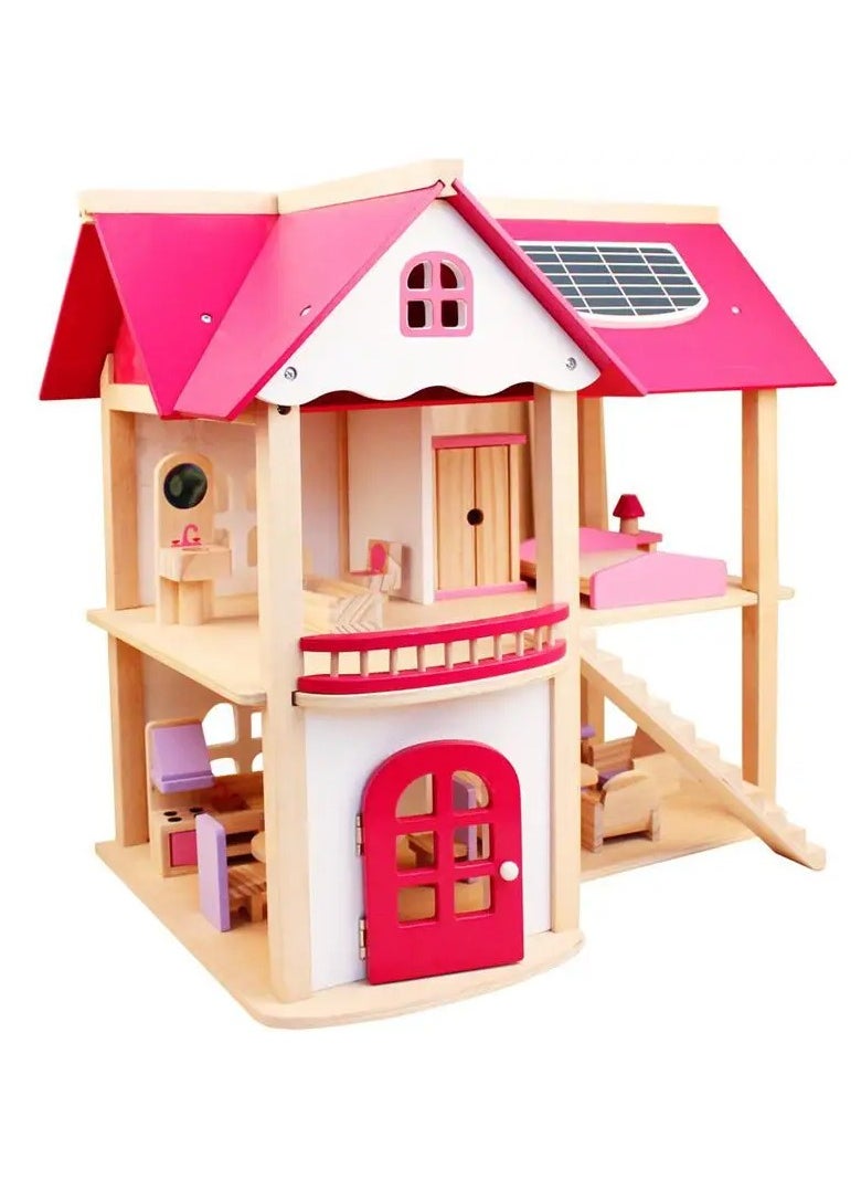 3D Wooden Dollhouse with Furniture - Pretend Play Villa for Kids | DIY Dollhouse Set with Furniture, Dolls & Accessories | Premium Wooden Playset for Girls & Boys | Educational Toy Gift