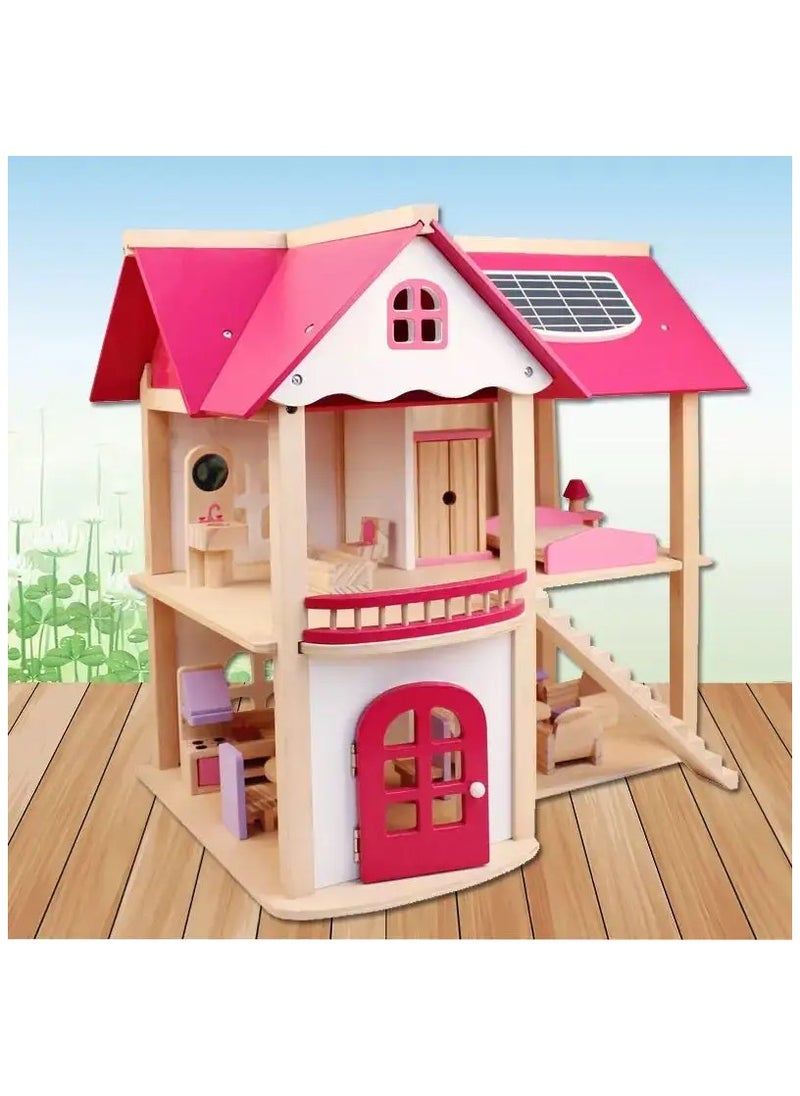 3D Wooden Dollhouse with Furniture - Pretend Play Villa for Kids | DIY Dollhouse Set with Furniture, Dolls & Accessories | Premium Wooden Playset for Girls & Boys | Educational Toy Gift