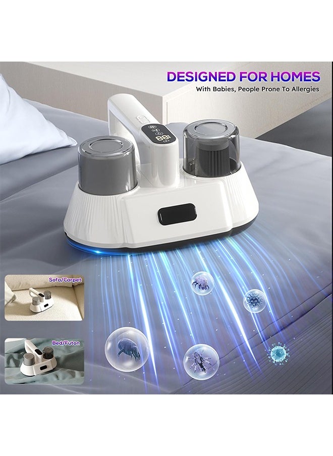 Bed Vacuum Cleaner,15Kpa Handheld Mattress Vacuum Cleaner with Purple Light, Lightweight and Rechargeable Vacuum with HEPA Filter for Bed Cleaning, Fabric Sofa, Pet Hair