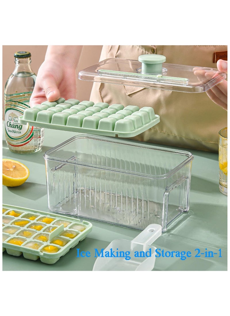 56-Grid Double Layer Ice Cube Tray with Lid, Quick Release Press for Easy Dispensing, Includes Ice Scoop and Trash Can – Perfect for Freezer, Cocktails, Tea, Coffee