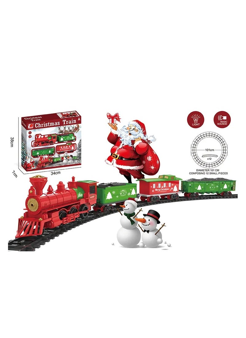 Christmas Train Toy Set with Lights & Music, 24 Pieces, Large Oval Track, Holiday Decoration for Kids, ST0027866M-B