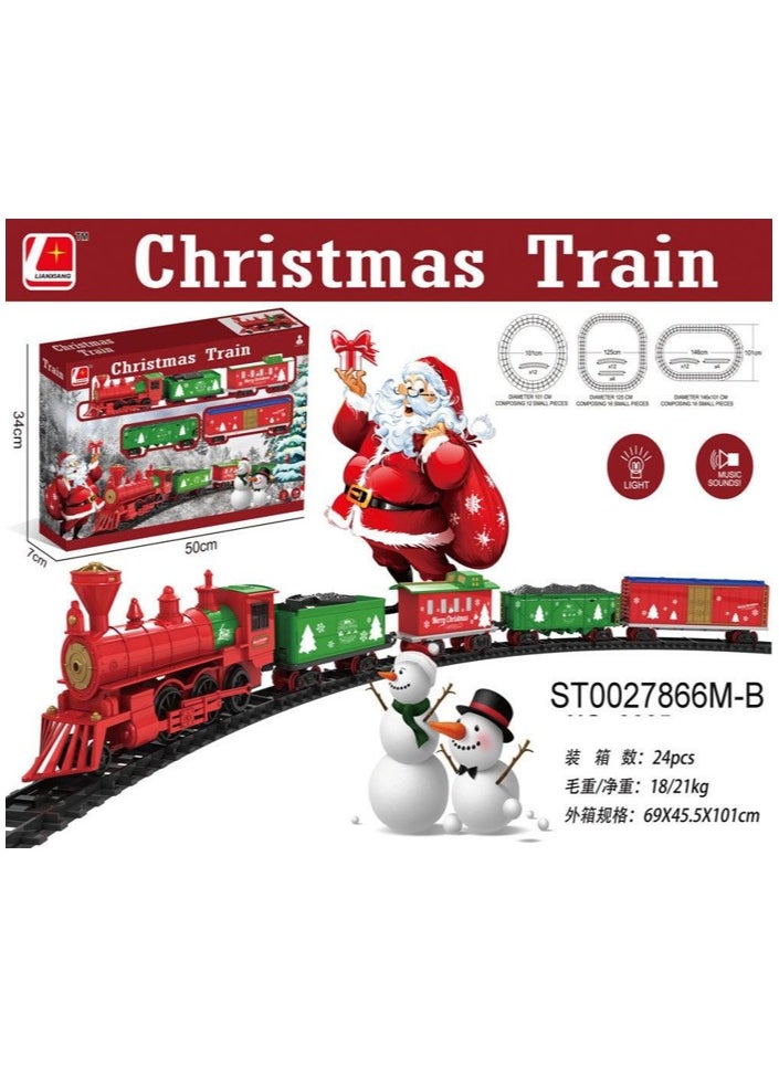 Christmas Train Toy Set with Lights & Music, 24 Pieces, Large Oval Track, Holiday Decoration for Kids, ST0027866M-B