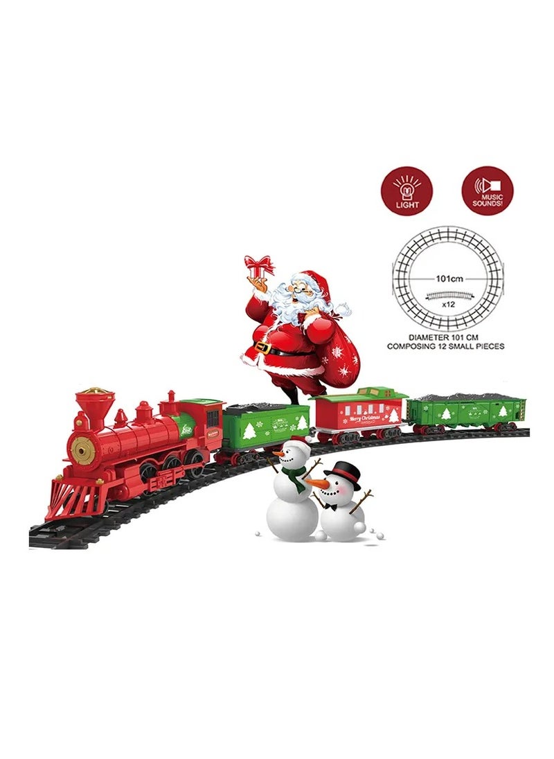 Christmas Train Toy Set with Lights & Music, 24 Pieces, Large Oval Track, Holiday Decoration for Kids, ST0027866M-B