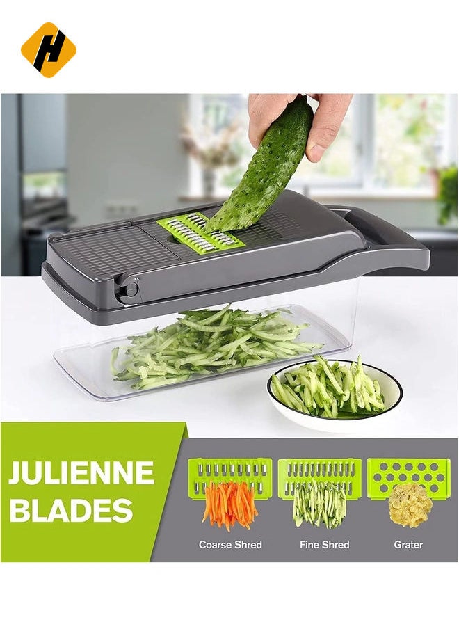 Vegetable Chopper Slicer Dicer - 12 -in -1 Onion Chopper Fruits Cutter Mandoline Slicer Food Chopper/Cutter with 7 Stainless Steel Blades, Adjustable Slicer & Dicer with Storage Container