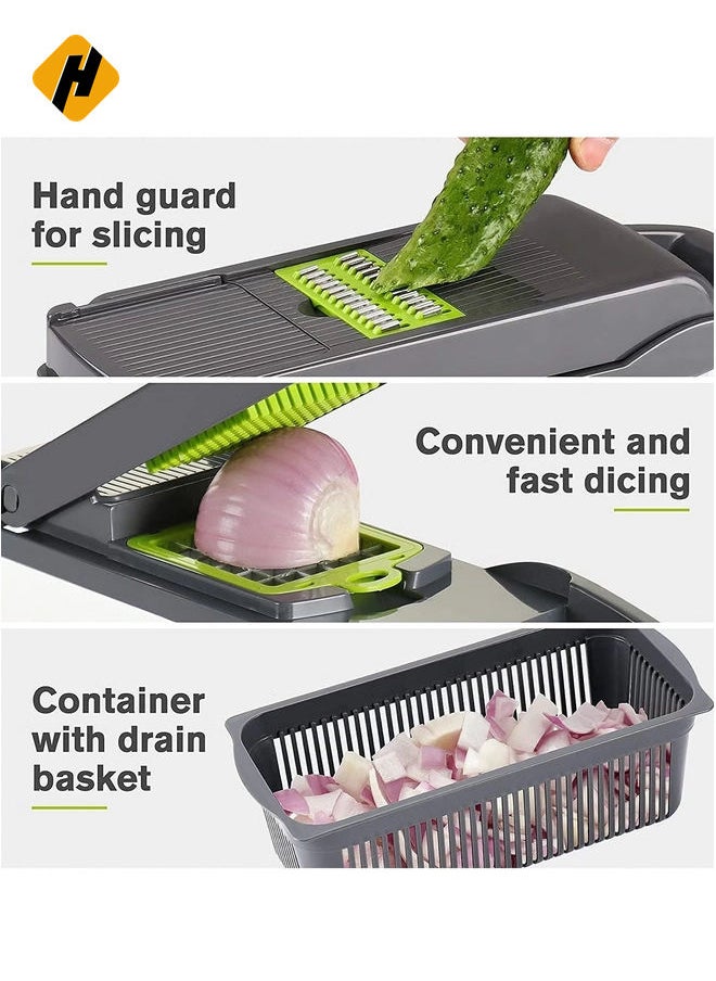 Vegetable Chopper Slicer Dicer - 12 -in -1 Onion Chopper Fruits Cutter Mandoline Slicer Food Chopper/Cutter with 7 Stainless Steel Blades, Adjustable Slicer & Dicer with Storage Container