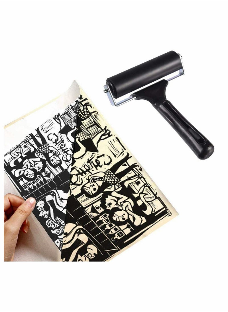 Rubber Brayer Roller, Printing Ink Rubber Brayer Roller Paint Brush Black Ink Applicator Art Craft Oil Painting Tool for Printmaking Anti Skid Tape Construction