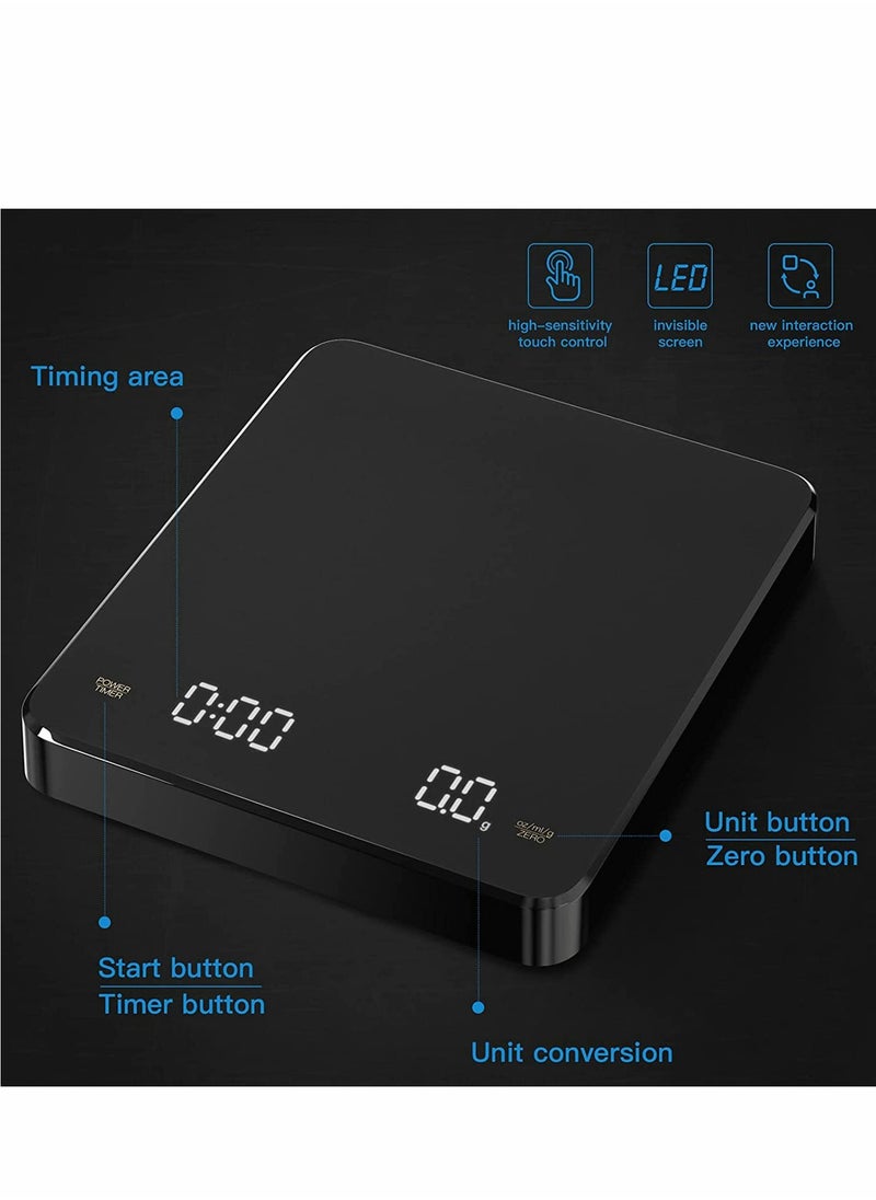 Digital Coffee Scale with Timer 3kg/0.1g High Precision Pour Over Drip Espresso Touch Sensor Operation and Backlight LCD Display