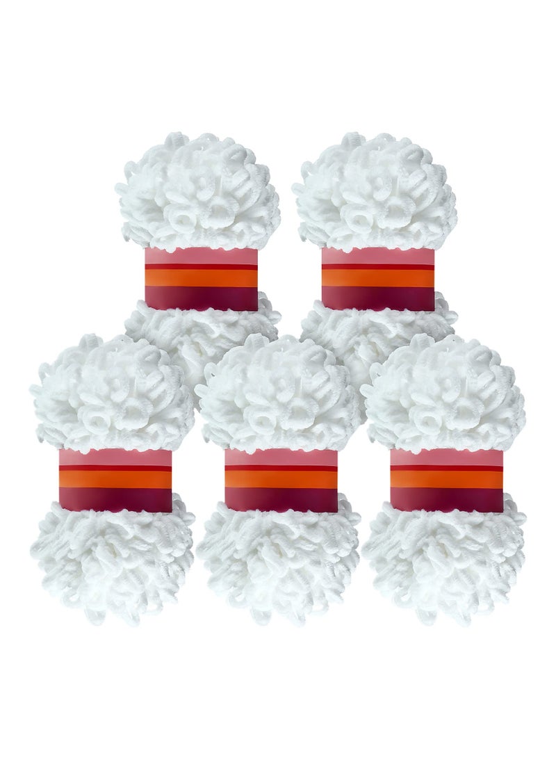 5 Rolls Loop Yarn, White Puffy Yarn Chunky Finger Loop Yarn Craft Finger Knitting Loop Yarn Soft Finger Loops Yarn Chunky Baby Blanket Loop Yarn for DIY Hand Woven Knitting Crafts Supplies