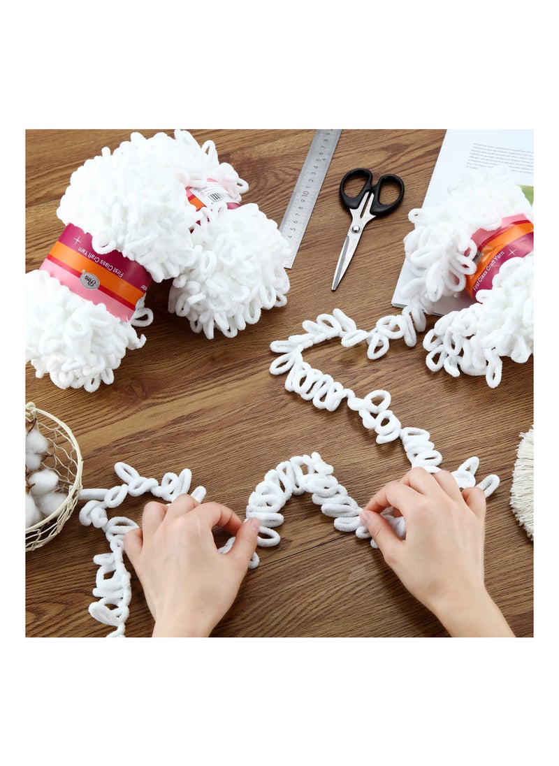 5 Rolls Loop Yarn, White Puffy Yarn Chunky Finger Loop Yarn Craft Finger Knitting Loop Yarn Soft Finger Loops Yarn Chunky Baby Blanket Loop Yarn for DIY Hand Woven Knitting Crafts Supplies