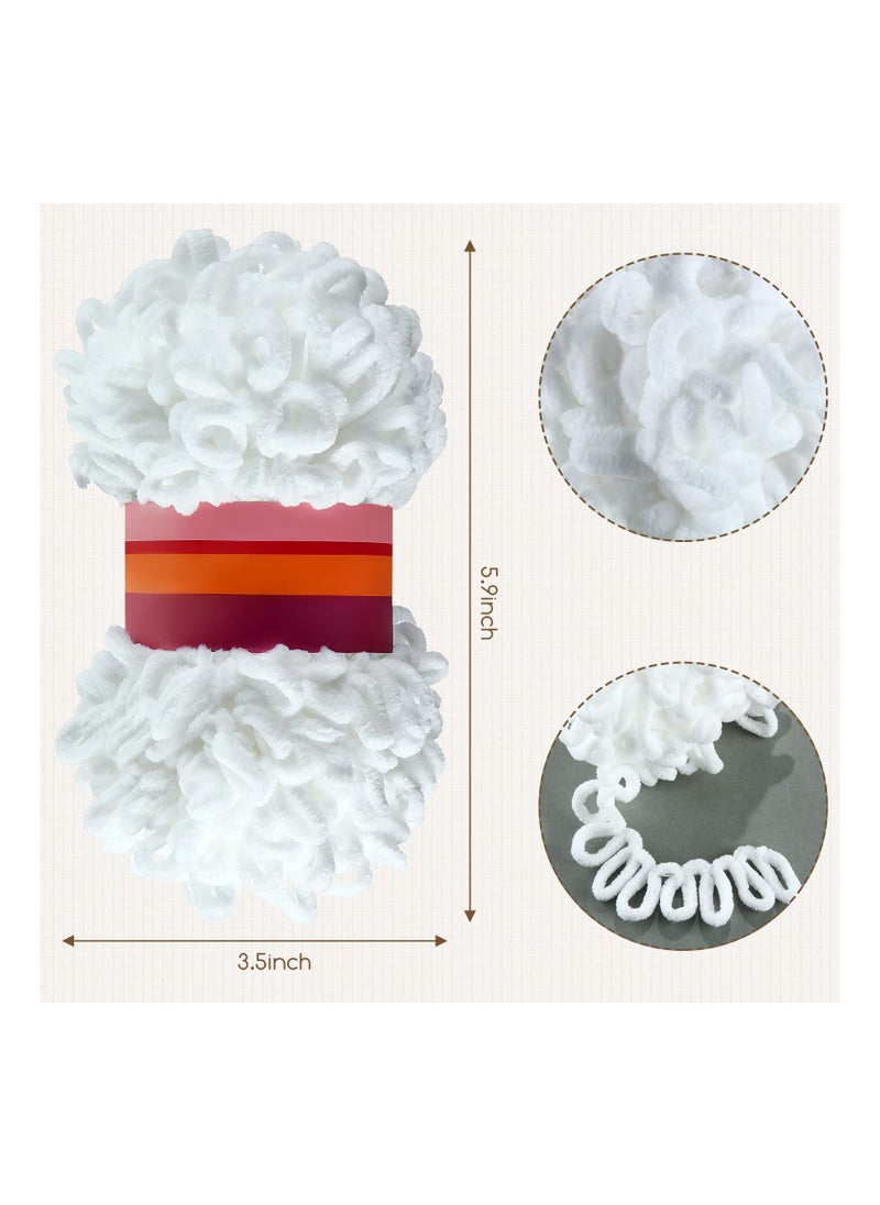 5 Rolls Loop Yarn, White Puffy Yarn Chunky Finger Loop Yarn Craft Finger Knitting Loop Yarn Soft Finger Loops Yarn Chunky Baby Blanket Loop Yarn for DIY Hand Woven Knitting Crafts Supplies