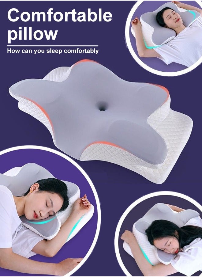 Memory Foam Butterfly-Shaped Cervical Pillow For Shoulder And Neck Pain Relief   Ergonomic Orthopedic Support For Side  Back  And Stomach Sleeping  Washable Cover Included