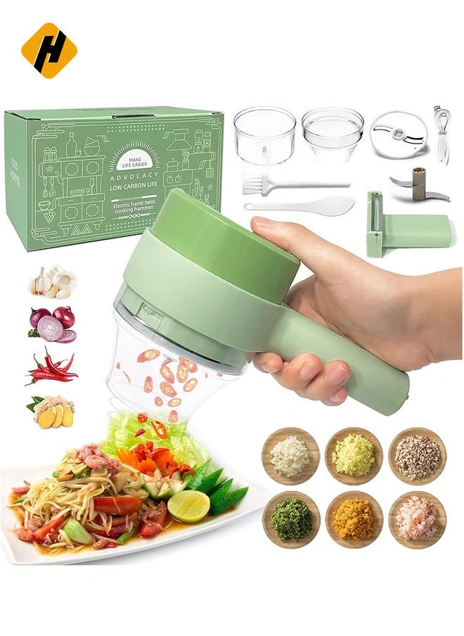 4 in 1 Handheld Electric Vegetable Cutter Set, Portable Mini Wireless Food Processor with Brush, Gatling Vegetable Cutter Electric Garlic Chopper for Garlic Pepper Chili Onion Celery Ginger Meat