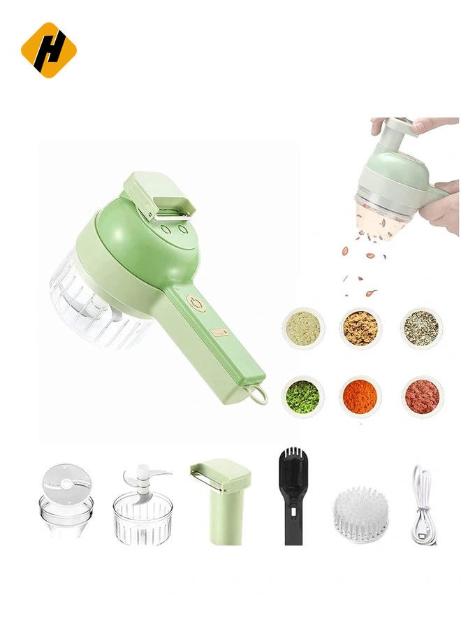 4 in 1 Handheld Electric Vegetable Cutter Set, Portable Mini Wireless Food Processor with Brush, Gatling Vegetable Cutter Electric Garlic Chopper for Garlic Pepper Chili Onion Celery Ginger Meat