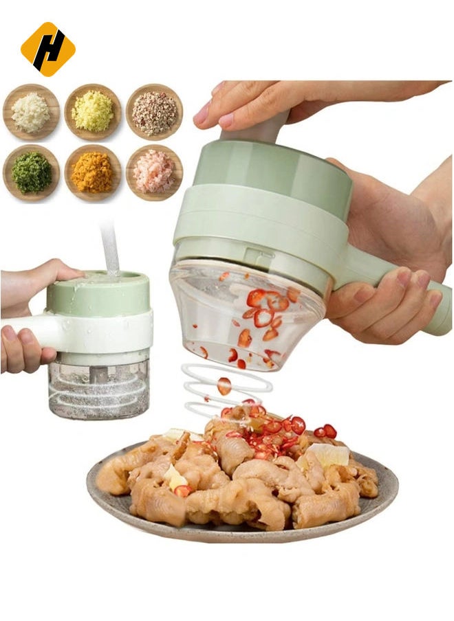 Mini Electric Garlic Chopper, 4 In 1 Handheld Electric Vegetable Cutter Set, with Brush, for Garlic Pepper Chili Onion Celery Ginger Meat