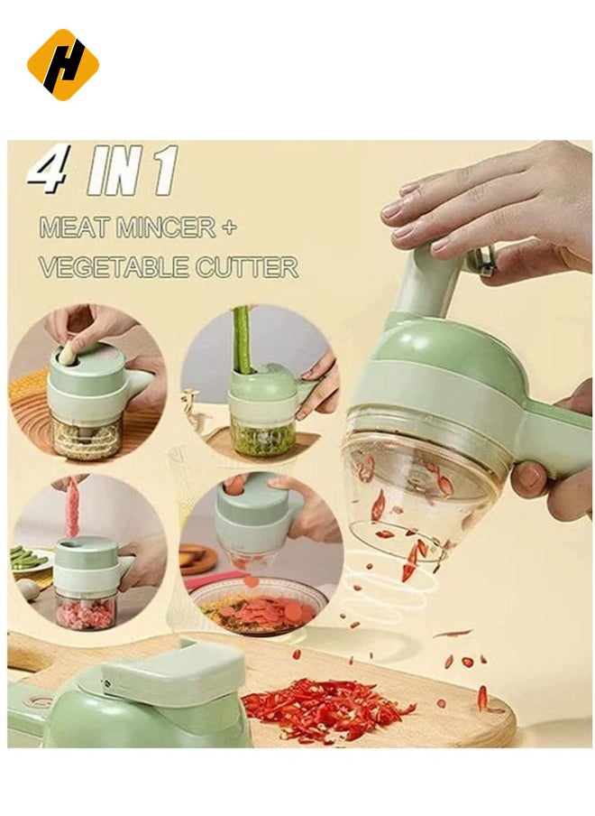 Mini Electric Garlic Chopper, 4 In 1 Handheld Electric Vegetable Cutter Set, with Brush, for Garlic Pepper Chili Onion Celery Ginger Meat