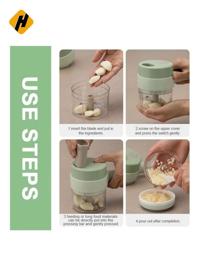 4 in 1 Portable Electric Vegetable Cutter Set,Gatling Vegetable Chopper Mini Wireless Food Processor,Garlic Chili Onion Celery Ginger Meat Garlic Chopper with Brush