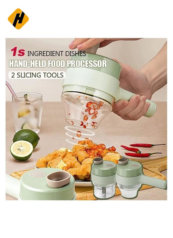 4 in 1 Portable Electric Vegetable Cutter Set,Gatling Vegetable Chopper Mini Wireless Food Processor,Garlic Chili Onion Celery Ginger Meat Garlic Chopper with Brush