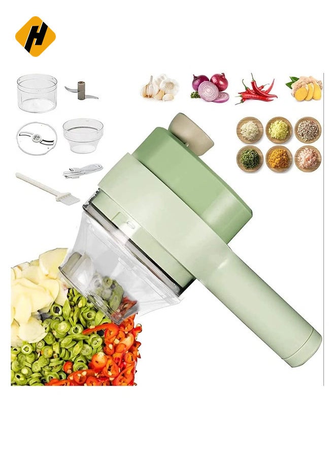 4 in 1 Portable Electric Vegetable Cutter Set,Gatling Vegetable Chopper Mini Wireless Food Processor,Garlic Chili Onion Celery Ginger Meat Garlic Chopper with Brush