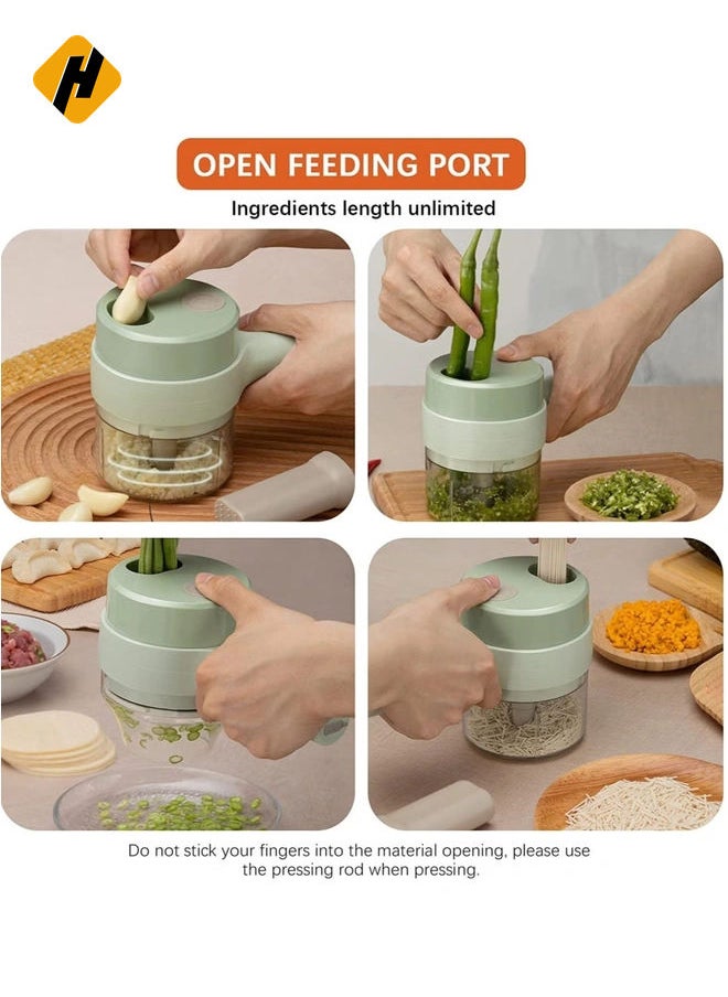 4 in 1 Handheld Electric Vegetable Cutter Set, Portable Mini Wireless Food Processor,Usb Rechargeable Food Choppers with brush for Garlic Chili Onion Celery Ginger Meat