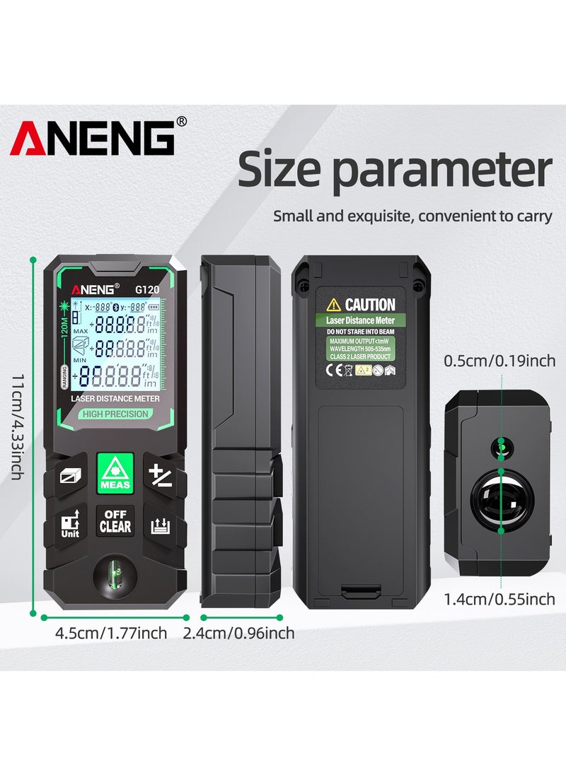 50M/70M/100M/120M Digital Green Laser Distance Meter with Bubble Level Handheld Green Beam Laser Measure LCD Mini Outdoor Range Finder Distance/Area/Volume/Pythagorean Measuring Tool Unit Switching