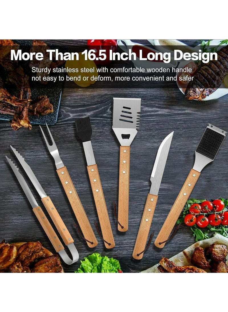 Barbecue Stainless Steel Grilling Tools Set 24 in 1 with Wooden Handle