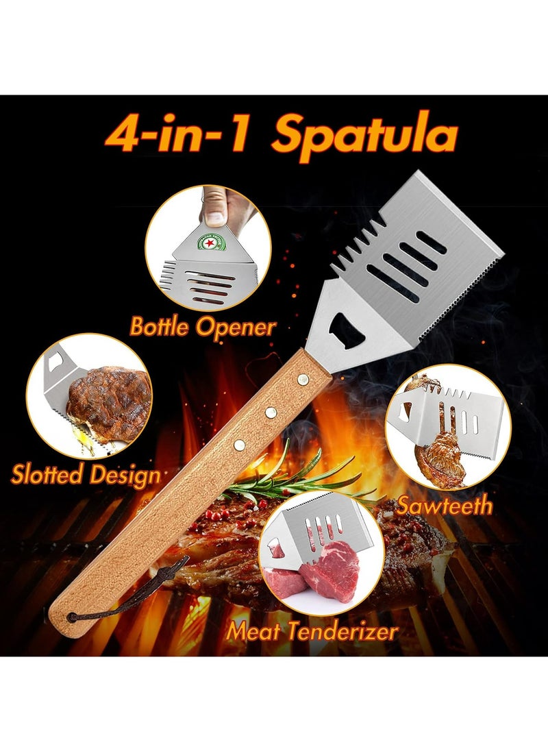 Barbecue Stainless Steel Grilling Tools Set 24 in 1 with Wooden Handle