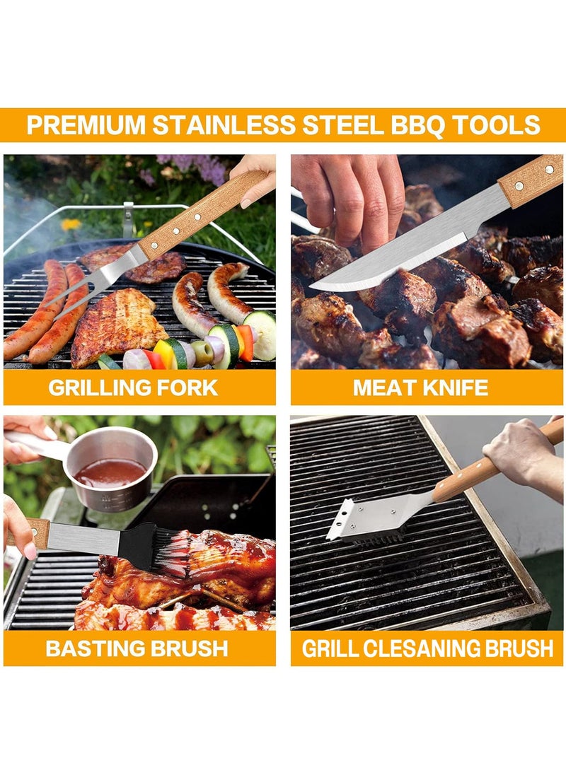 Barbecue Stainless Steel Grilling Tools Set 24 in 1 with Wooden Handle