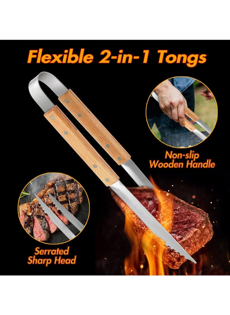 Barbecue Stainless Steel Grilling Tools Set 24 in 1 with Wooden Handle