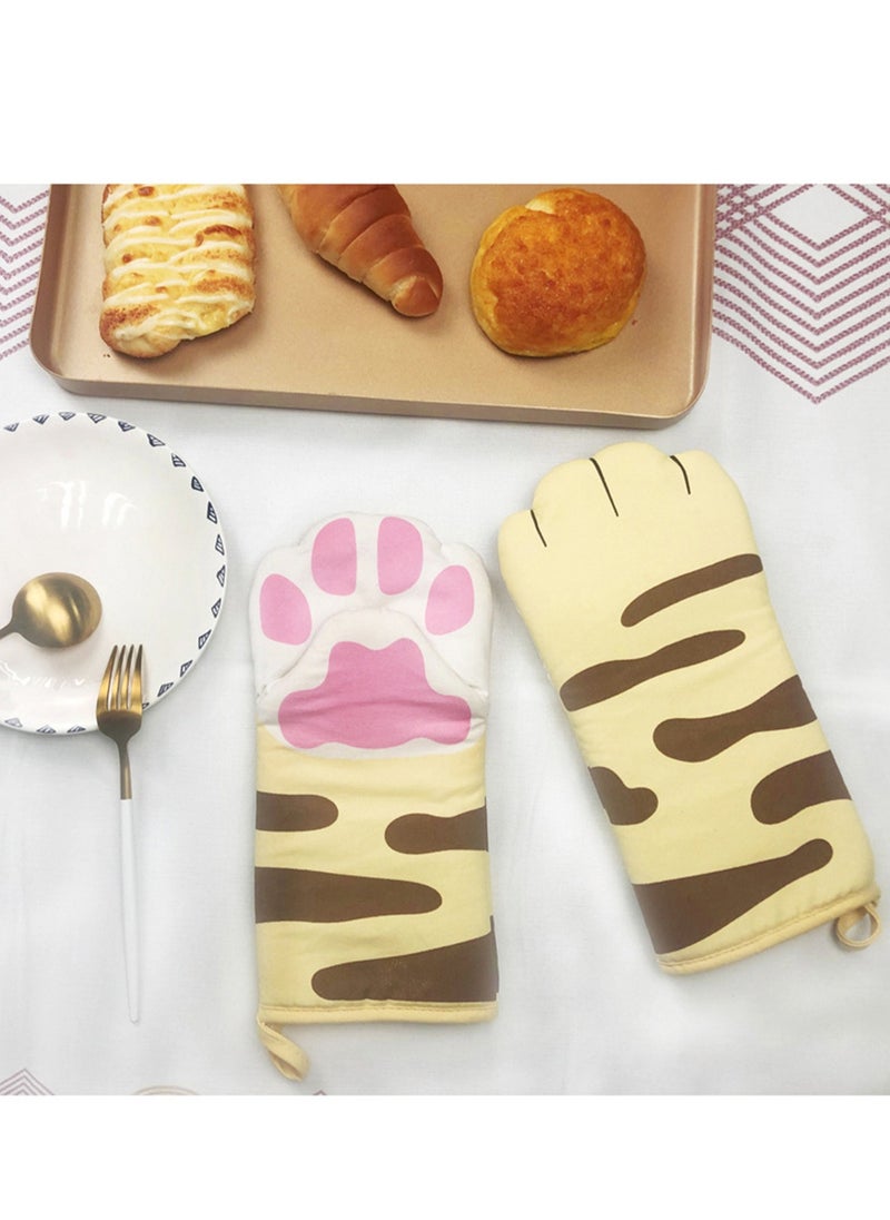 Mini Cute Cotton Oven Gloves, Kitchen Insulation Gloves, Microwave Oven Anti-Scalding Gloves (One Pair Of Orange Cat Claw Gloves)