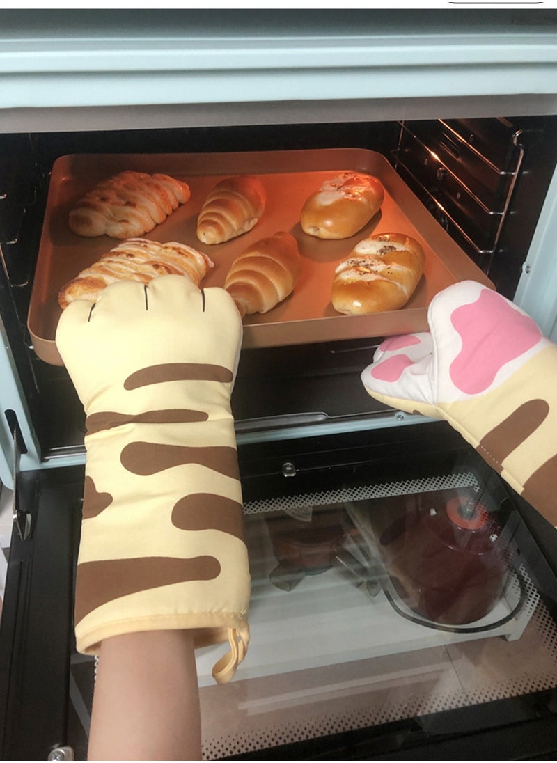 Mini Cute Cotton Oven Gloves, Kitchen Insulation Gloves, Microwave Oven Anti-Scalding Gloves (One Pair Of Orange Cat Claw Gloves)