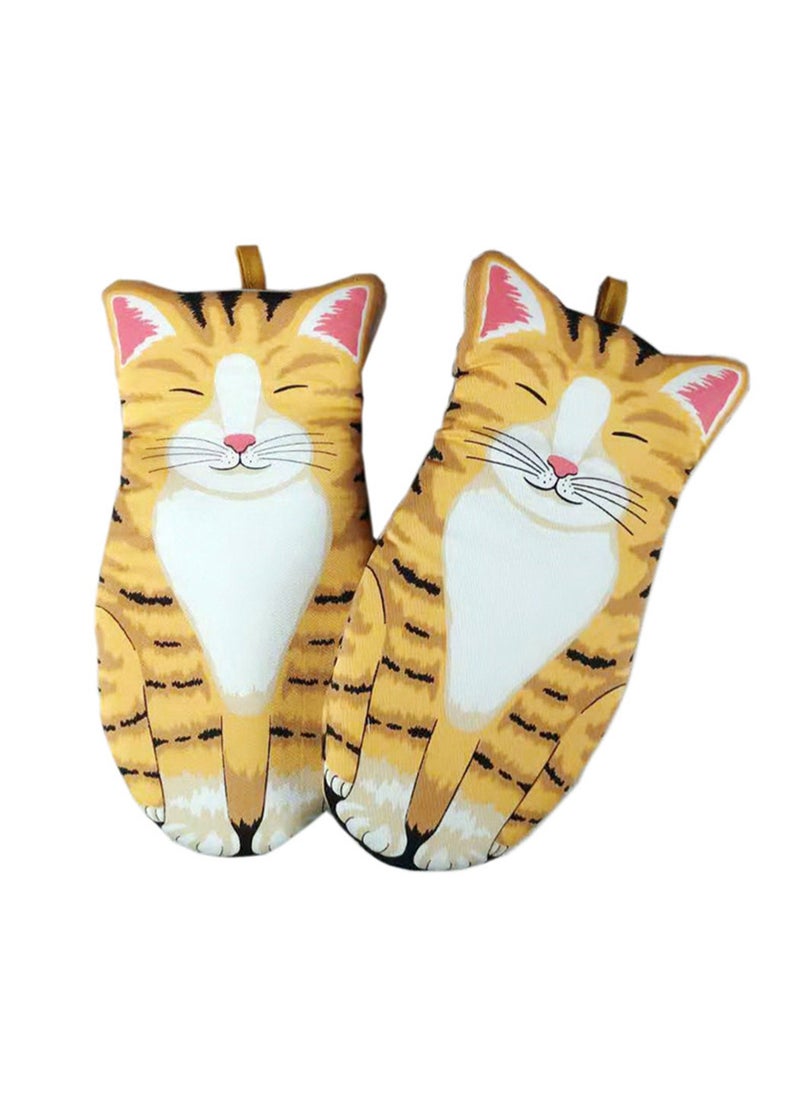 Mini Cute Cotton Oven Gloves, Kitchen Insulation Gloves, Microwave Oven Anti-Scalding Gloves (A Pair Of Big Orange Cat Gloves)