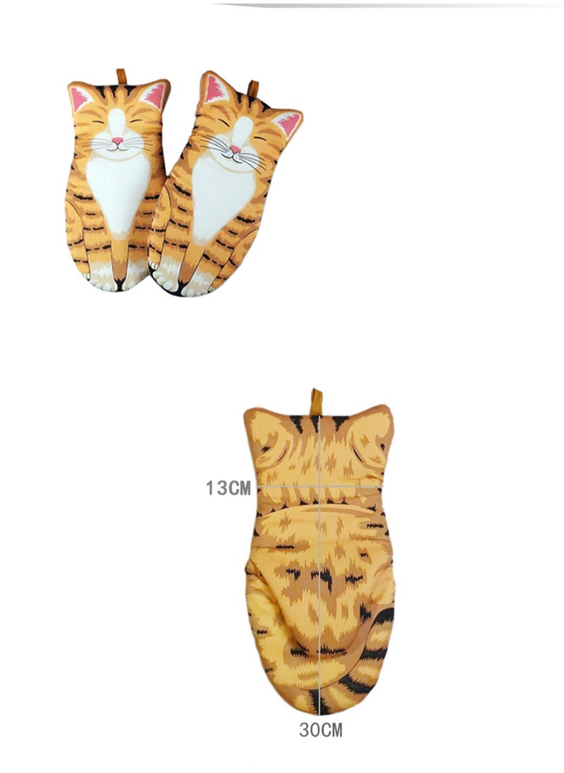 Mini Cute Cotton Oven Gloves, Kitchen Insulation Gloves, Microwave Oven Anti-Scalding Gloves (A Pair Of Big Orange Cat Gloves)