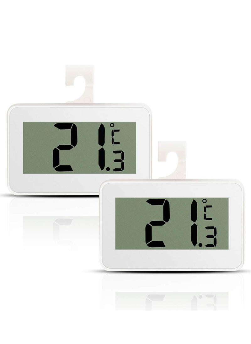 Digital Refrigerator Thermometer, 2 Pcs Waterproof Freezer Room Thermometer, High Precision Fridge Alarm Thermometer with Hook for Kitchen Home, Fahrenheit (℉) or Celsius(℃)