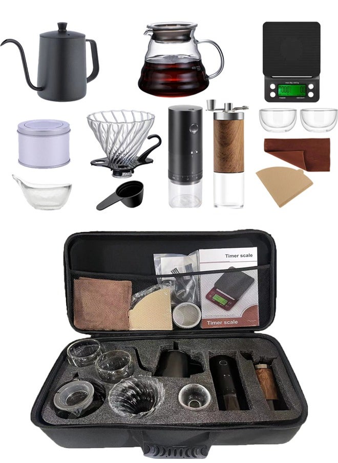 13-Piece Drip Coffee Maker Set,Hand Brewing Coffee Accessories Kit,ALL In 1 Portable Travel Bag 57*16*27cm