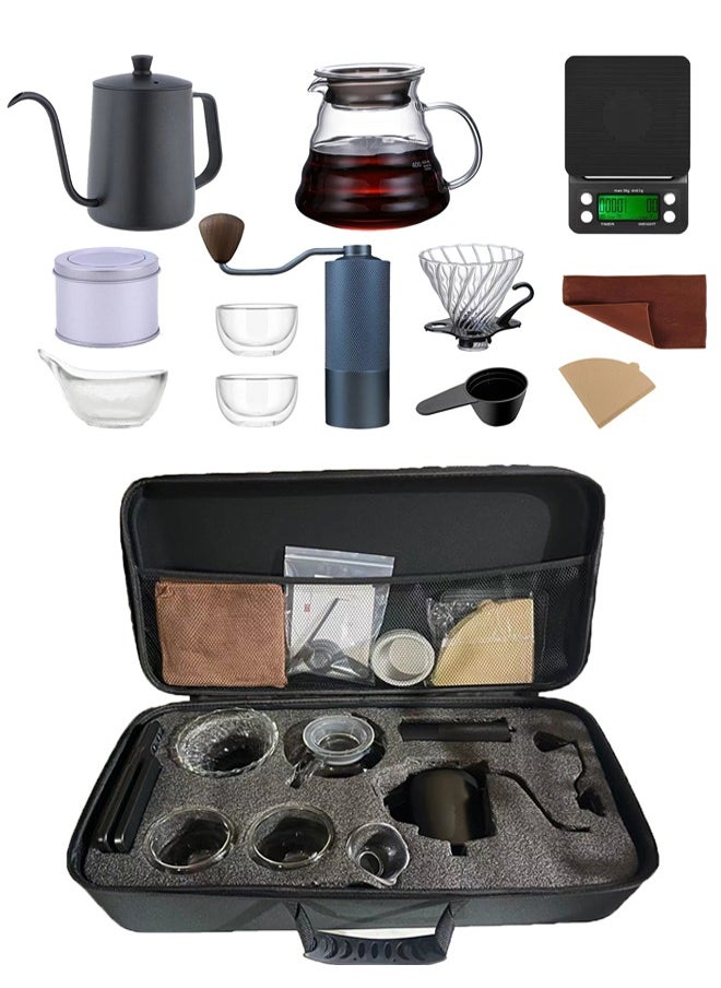 12-Piece Drip Coffee Maker Set,Hand Brewing Coffee Accessories Kit,ALL In 1 Portable Travel Bag 57*16*27cm