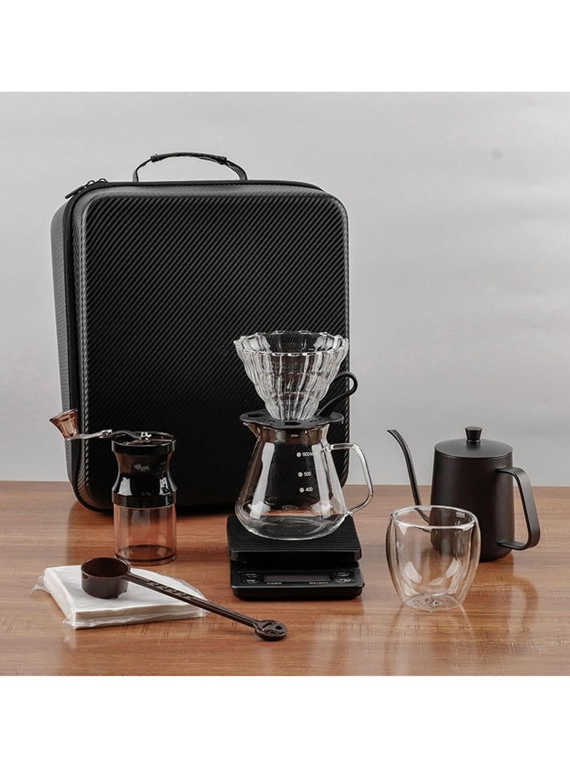 Coffee Maker Set with Portable Carry Case Coffee Kettle with Thermometer Drip Filter Coffee Share Pot Filter Coffee Scale Double Wall Mug Manual Coffee Grinders