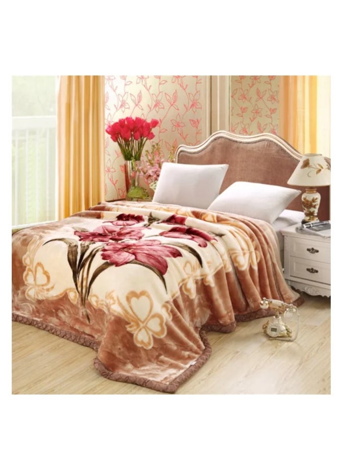 COMFY KOREAN STYLE MINK SOFT THICKENED LUXURIOUS FLORAL BLANKET BEIGE