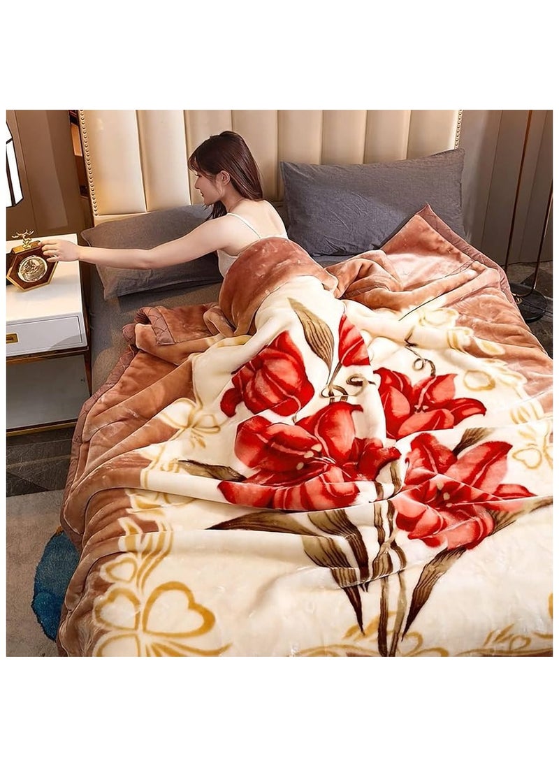 COMFY KOREAN STYLE MINK SOFT THICKENED LUXURIOUS FLORAL BLANKET BEIGE