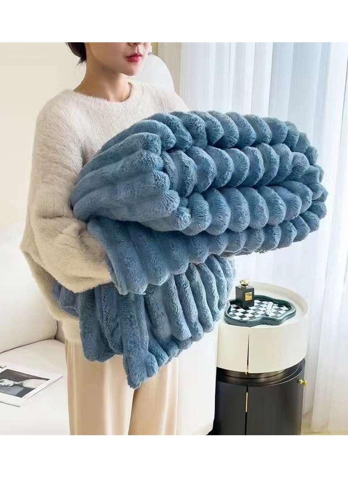 COMFY WARM THICK WINTER EMBOSSED SOFT LUXURIOUS BLANKET KING SIZE BLUE