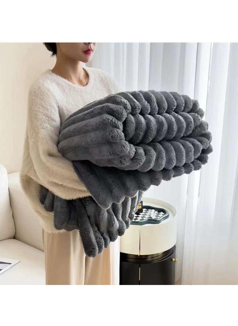 COMFY WARM THICK WINTER EMBOSSED SOFT LUXURIOUS BLANKET KING SIZE DARK GREY