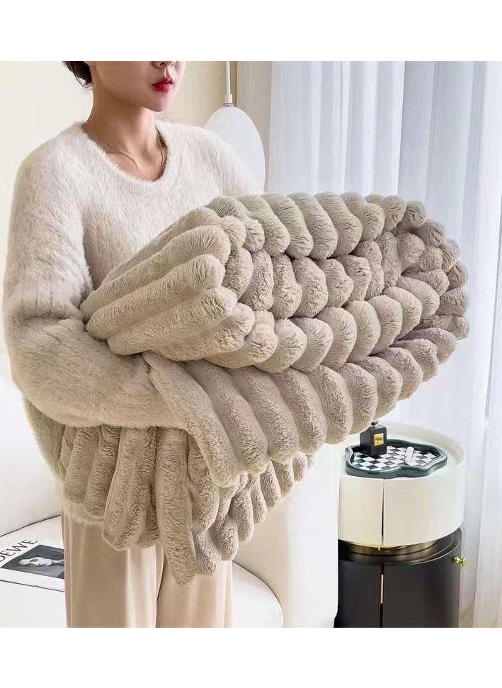 COMFY WARM THICK WINTER EMBOSSED SOFT LUXURIOUS BLANKET KING SIZE LT BEIGE