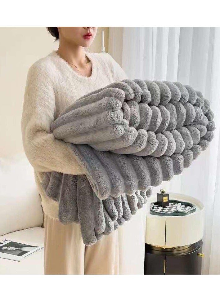 COMFY WARM THICK WINTER EMBOSSED SOFT LUXURIOUS BLANKET KING SIZE GREY